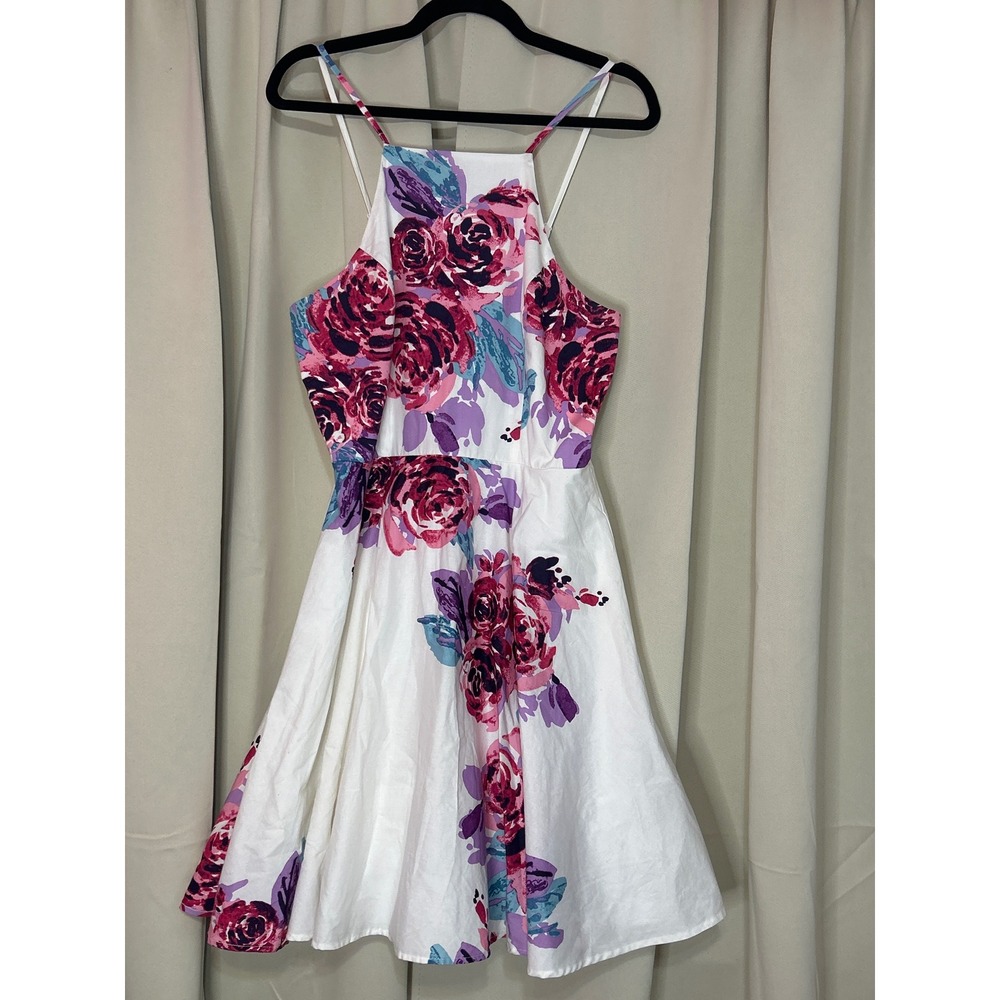 Charlotte Russe Y2K Cotton Fit and Flare Dress Large Floral Halter‎ Tulle Lining